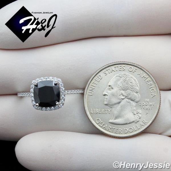 WOMEN SOLID 925 STERLING SILVER ICY BLUE/BLACK/GREEN/RED CZ SQUARE ENGAGEMENT RING*SR203