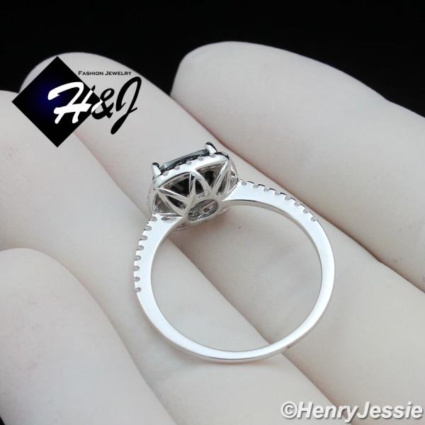 WOMEN SOLID 925 STERLING SILVER ICY BLUE/BLACK/GREEN/RED CZ SQUARE ENGAGEMENT RING*SR203