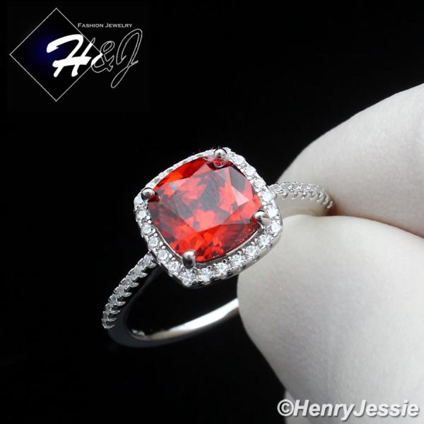 WOMEN SOLID 925 STERLING SILVER ICY BLUE/BLACK/GREEN/RED CZ SQUARE ENGAGEMENT RING*SR203