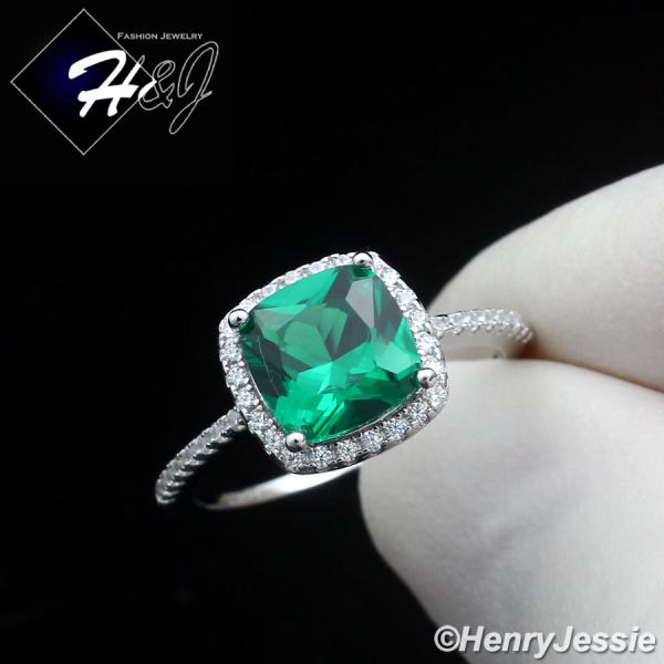 WOMEN SOLID 925 STERLING SILVER ICY BLUE/BLACK/GREEN/RED CZ SQUARE ENGAGEMENT RING*SR203