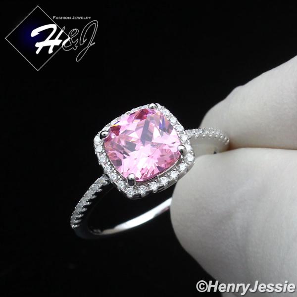 WOMEN SOLID 925 STERLING SILVER ICY BLUE/BLACK/GREEN/RED CZ SQUARE ENGAGEMENT RING*SR203