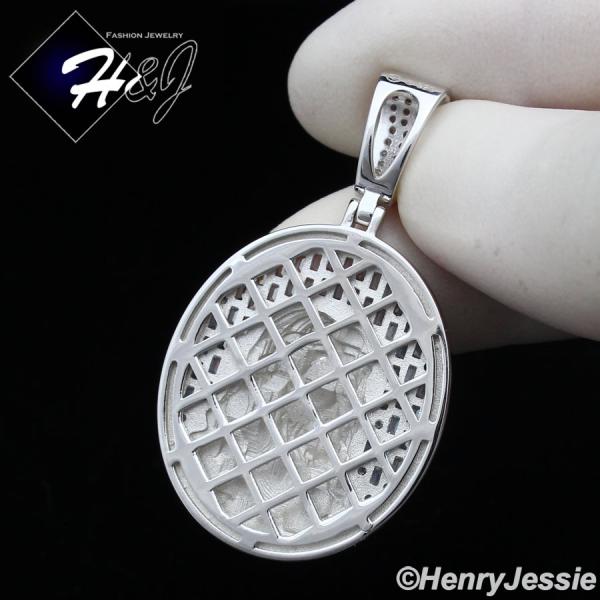 MEN SOLID 925 STERLING SILVER ICY BLING BAGUETTE CZ 3D JESUS FACE OVAL PENDANT*SP385