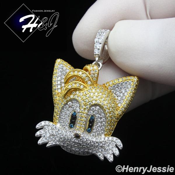 925 STERLING SILVER FULL ICY BLING CZ SONIC MILES TAILS PROWER PENDANT*SP399