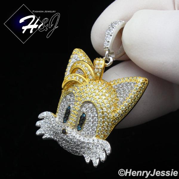 925 STERLING SILVER FULL ICY BLING CZ SONIC MILES TAILS PROWER PENDANT*SP399