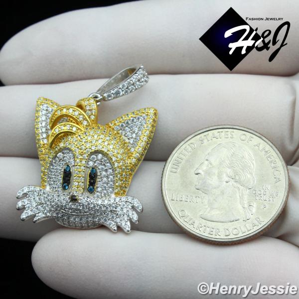925 STERLING SILVER FULL ICY BLING CZ SONIC MILES TAILS PROWER PENDANT*SP399