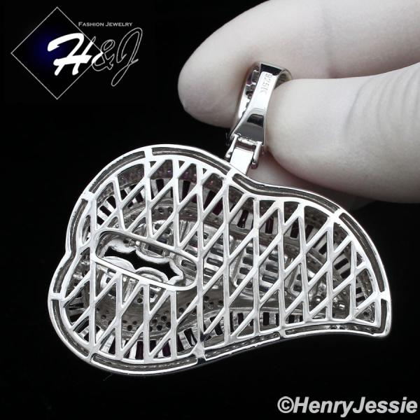 925 STERLING SILVER ICY BLING CZ MAGENTA PINK 3D HIP HOP LIPS/TEETH PENDANT*P418