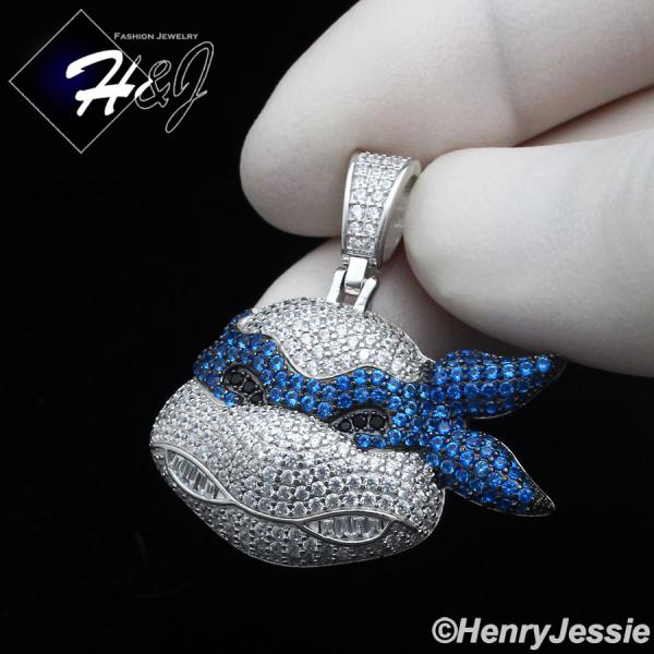 925 STERLING SILVER ICY CZ GOLD PLATED/SILVER NINJA BLUE/RED TURTLE PENDANT*P413