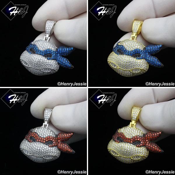 925 STERLING SILVER ICY CZ GOLD PLATED/SILVER NINJA BLUE/RED TURTLE PENDANT*P413