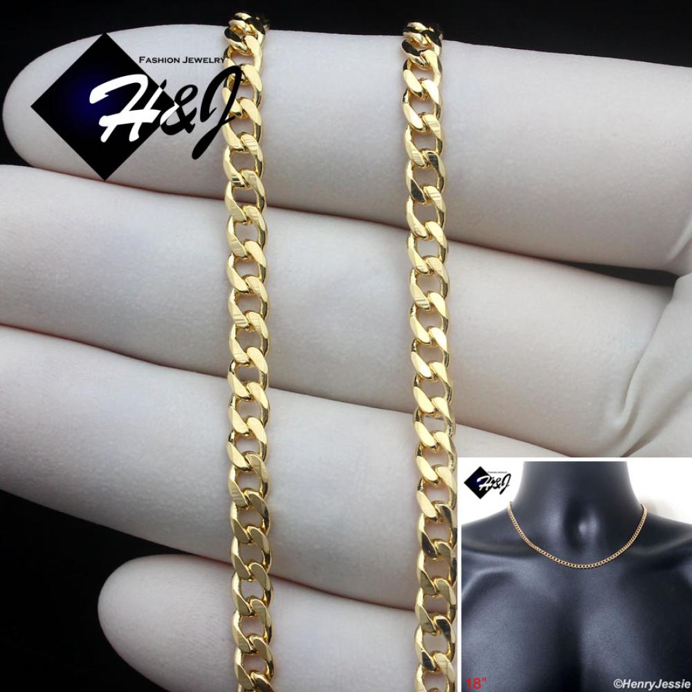 18"MEN WOMEN 18K Gold Filled 4mm Gold Cuban Curb Link Chain Necklace*GFN6