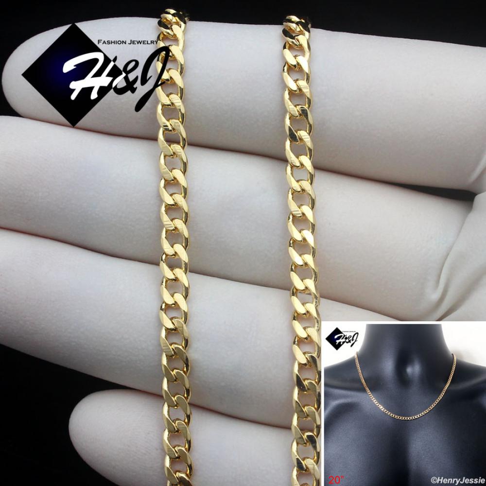 20"MEN WOMEN 18K Gold Filled 4mm Gold Cuban Curb Link Chain Necklace*GFN6