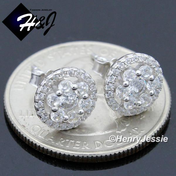 MEN WOMEN SOLID 925 STERLING SILVER ICY BLING CZ 9MM 3D ROUND STUD EARRING*E199