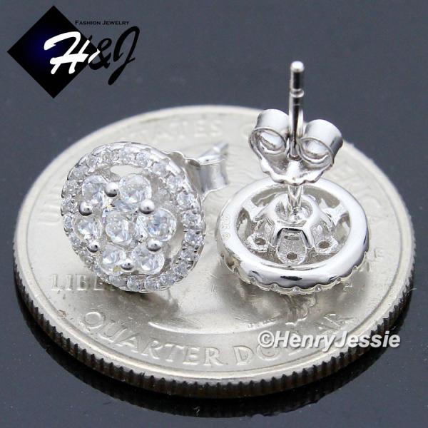 MEN WOMEN SOLID 925 STERLING SILVER ICY BLING CZ 9MM 3D ROUND STUD EARRING*E199