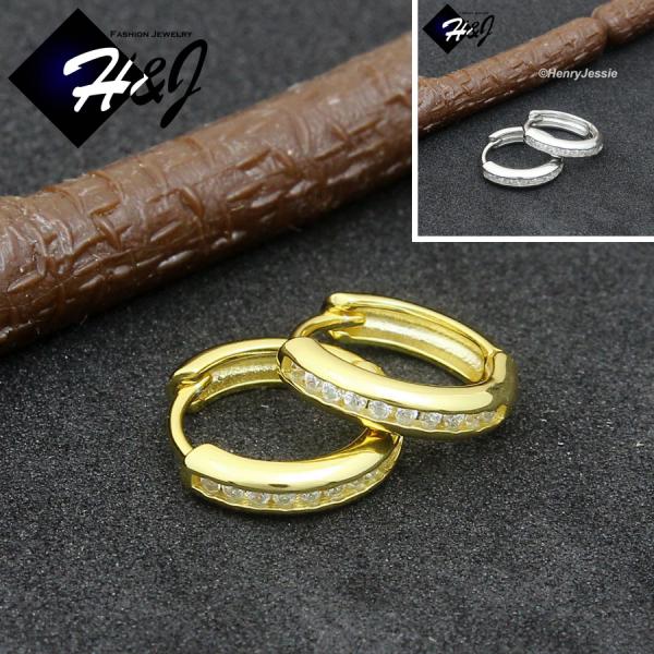 MEN WOMEN 925 STERLING SILVER ICY CZ GOLD PLATED/SILVER HUGGIE HOOP EARRING*E247