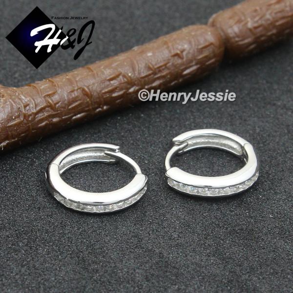 MEN WOMEN 925 STERLING SILVER ICY CZ GOLD PLATED/SILVER HUGGIE HOOP EARRING*E247