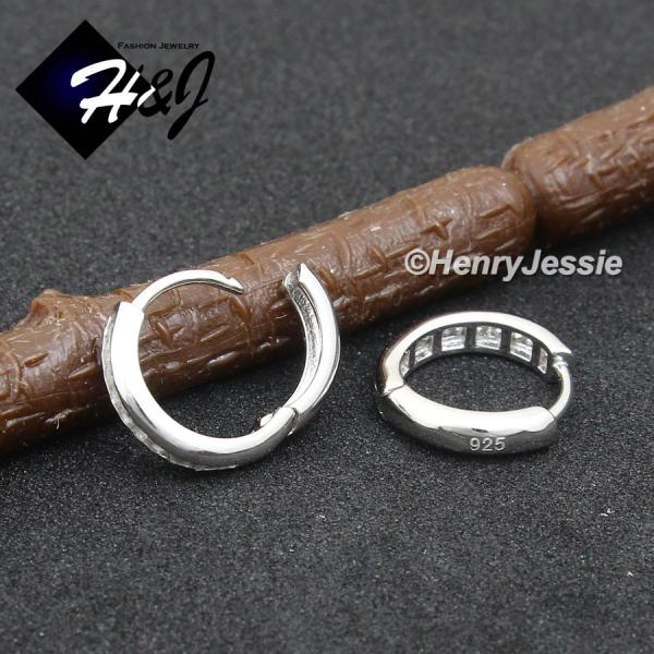 MEN WOMEN 925 STERLING SILVER ICY CZ GOLD PLATED/SILVER HUGGIE HOOP EARRING*E247