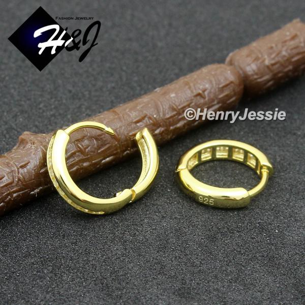 MEN WOMEN 925 STERLING SILVER ICY CZ GOLD PLATED/SILVER HUGGIE HOOP EARRING*E247