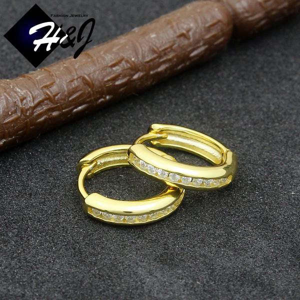 MEN WOMEN 925 STERLING SILVER ICY CZ GOLD PLATED/SILVER HUGGIE HOOP EARRING*E247