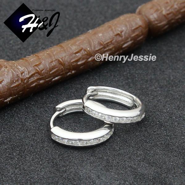 MEN WOMEN 925 STERLING SILVER ICY CZ GOLD PLATED/SILVER HUGGIE HOOP EARRING*E247