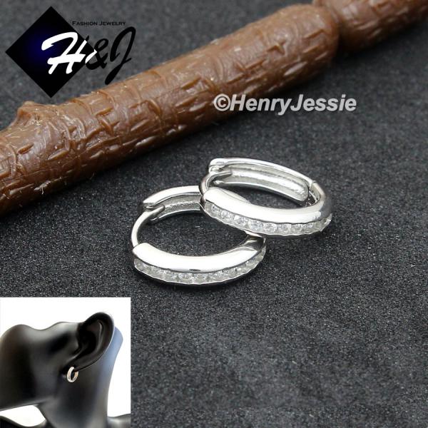 MEN WOMEN 925 STERLING SILVER ICY CZ GOLD PLATED/SILVER HUGGIE HOOP EARRING*E247