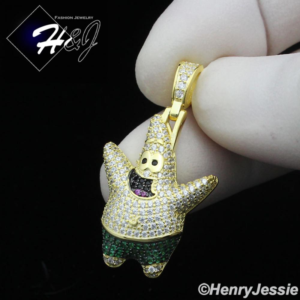 925 STERLING SILVER ICY BLING CZ GOLD PLATED 3D CARTOON PENDANT*GP416