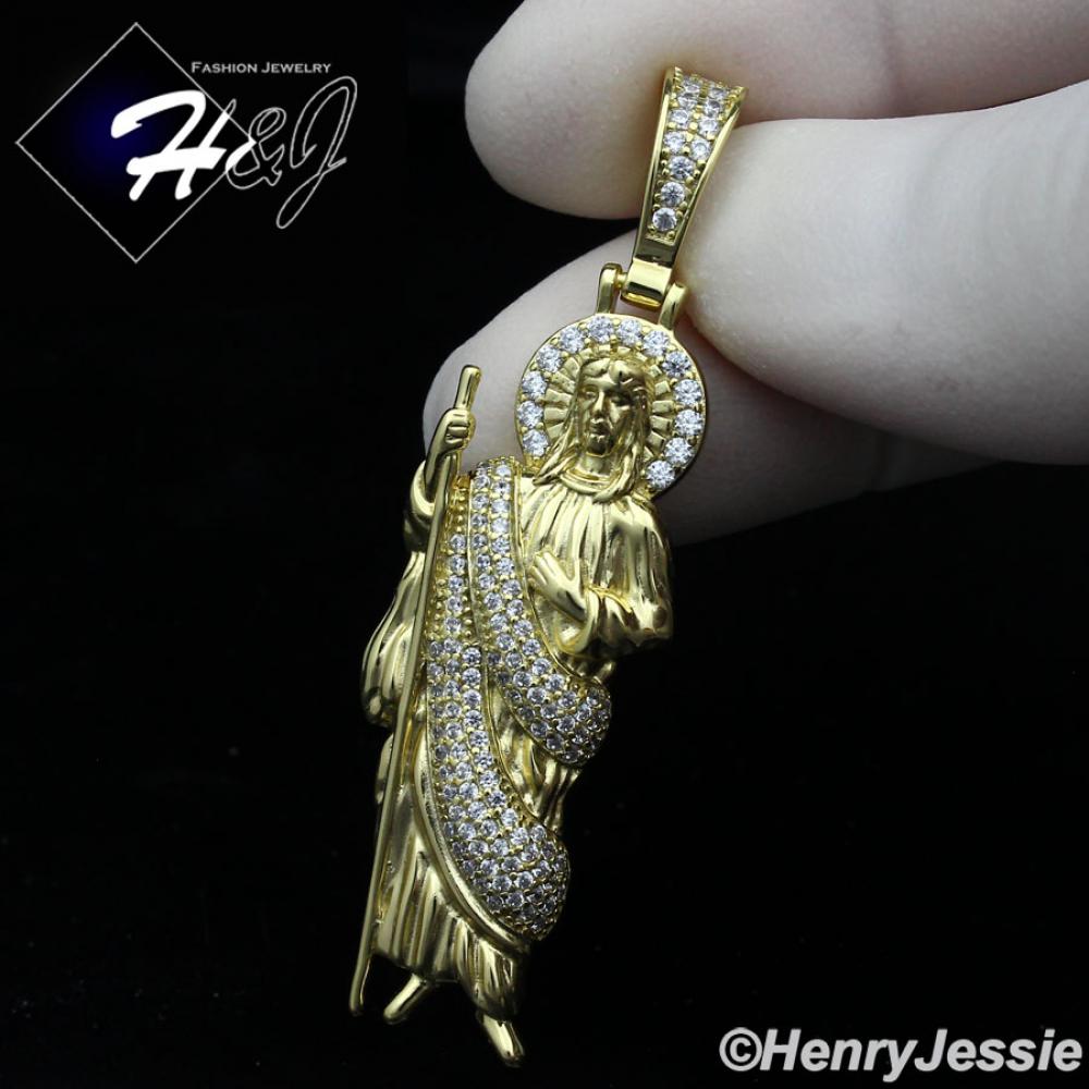 MEN WOMEN 925 STERLING SILVER ICY BLING CZ 3D GOLD PLATED SAN JUDAS ST.JUDE PENDANT*GP329
