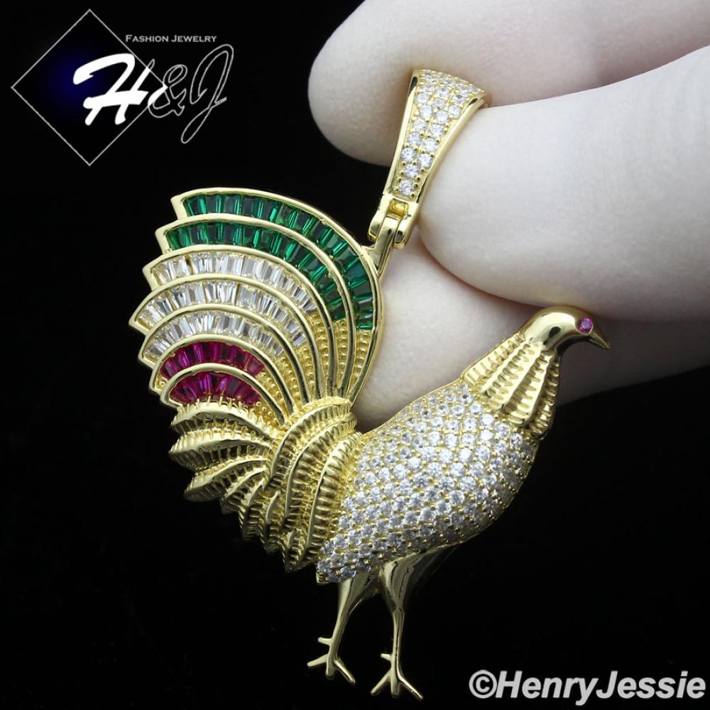 MEN WOMEN 925 STERLING SILVER ICY BLING CZ GOLD PLATED 3D CORK CHARM PENDANT*GP380