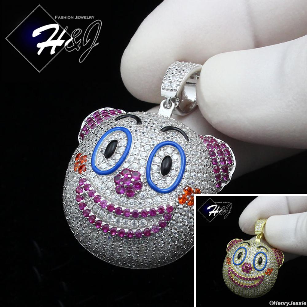 925 STERLING SILVER ICY BLING CZ GOLD PLATED/SILVER 3D CLOWN EMOJI PENDANT*SP419