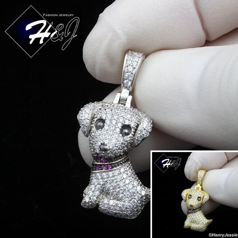 925 STERLING SILVER ICY BLING CZ GOLD PLATED/SILVER 3D PUPPY DOG PENDANT*SP424