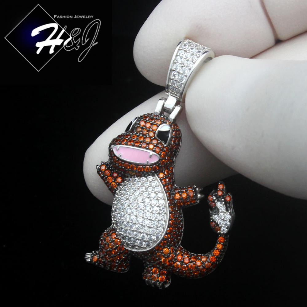 MEN SOLID 925 STERLING SILVER ICY BLING CZ 3D DRAGON CARTOON PENDANT*SP488