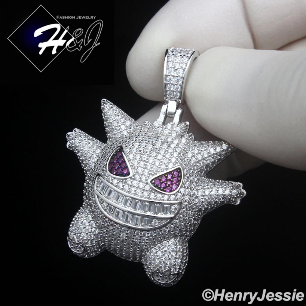 MEN SOLID 925 STERLING SILVER ICY BLING CZ 3D HIPHOP CARTOON PENDANT*P504