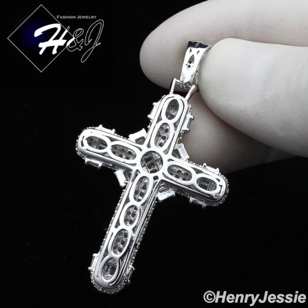 MEN SOLID 925 STERLING SILVER ICY BLING CUBIC ZIRCONIA 3D CROSS PENDANT*SP232
