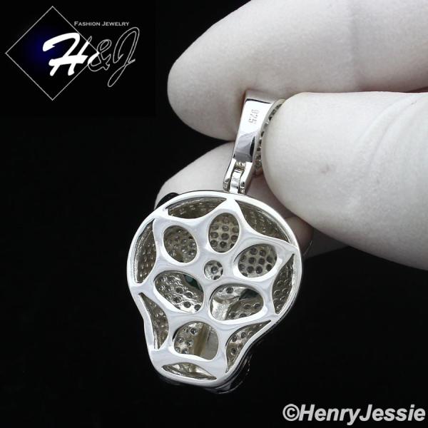 MEN SOLID 925 STERLING SILVER ICY BLING CZ SILVER 3D LEOPARD HEAD PENDANT*SP403