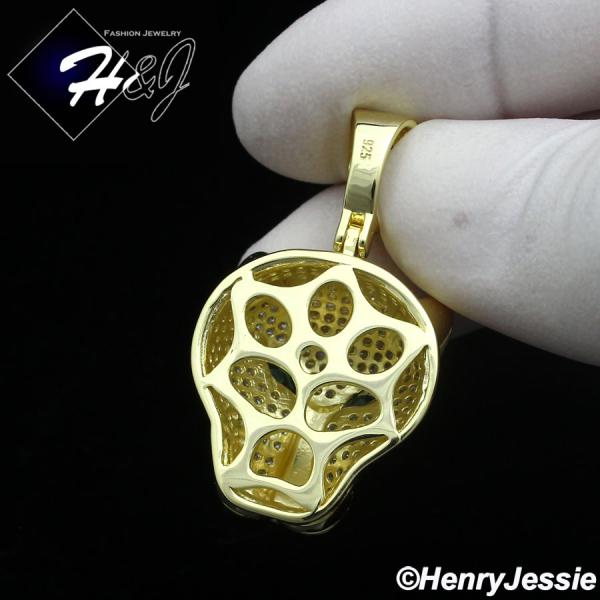MEN 925 STERLING SILVER ICY BLING CZ GOLD PLATED 3D LEOPARD HEAD PENDANT*GP403