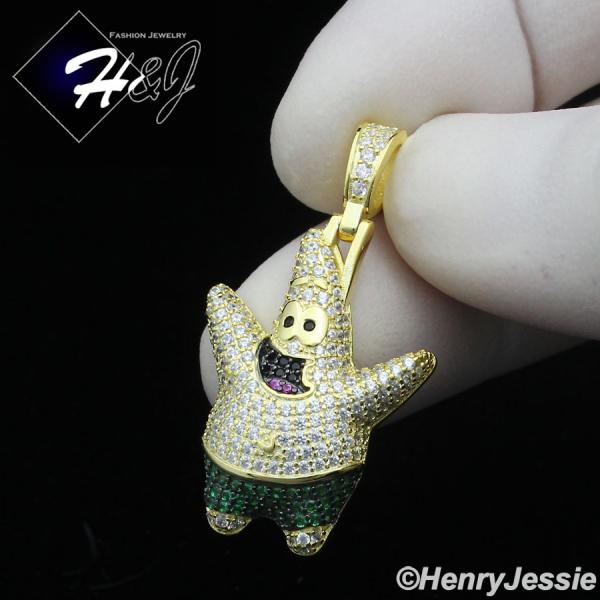 925 STERLING SILVER ICY BLING CZ GOLD PLATED 3D CARTOON PENDANT*GP416