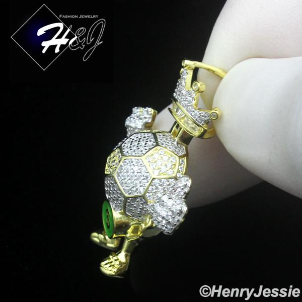 925 STERLING SILVER ICY BLING CZ GOLD PLATED 3D HIPHOP SOCCER KING PENDANT*GP481