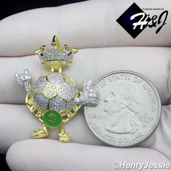 925 STERLING SILVER ICY BLING CZ GOLD PLATED 3D HIPHOP SOCCER KING PENDANT*GP481