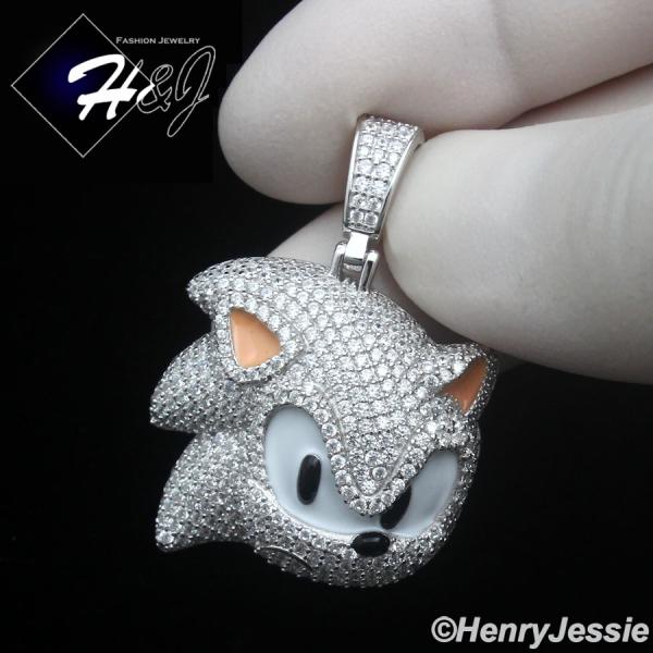 925 STERLING SILVER FULL ICY BLING CZ HIPHOP 3D SONIC CARTOON PENDANT*SP489