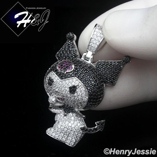 MEN WOMEN SOLID 925 STERLING SILVER ICY BLING CZ 3D KUROMI CARTOON PENDANT*SP492