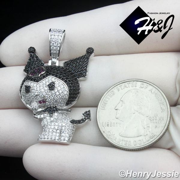 MEN WOMEN SOLID 925 STERLING SILVER ICY BLING CZ 3D KUROMI CARTOON PENDANT*SP492