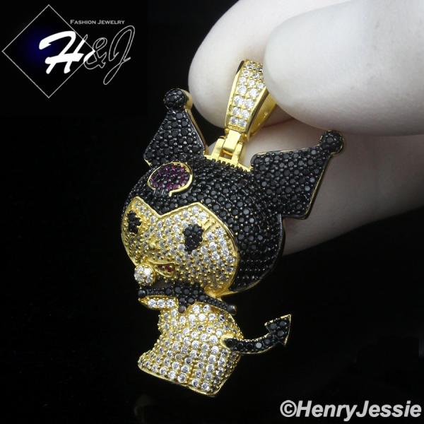 MEN WOMEN 925 STERLING SILVER ICY BLING CZ GOLD PLATED 3D KUROMI CARTOON PENDANT*GP492