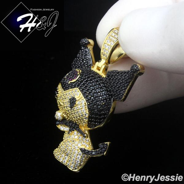 MEN WOMEN 925 STERLING SILVER ICY BLING CZ GOLD PLATED 3D KUROMI CARTOON PENDANT*GP492