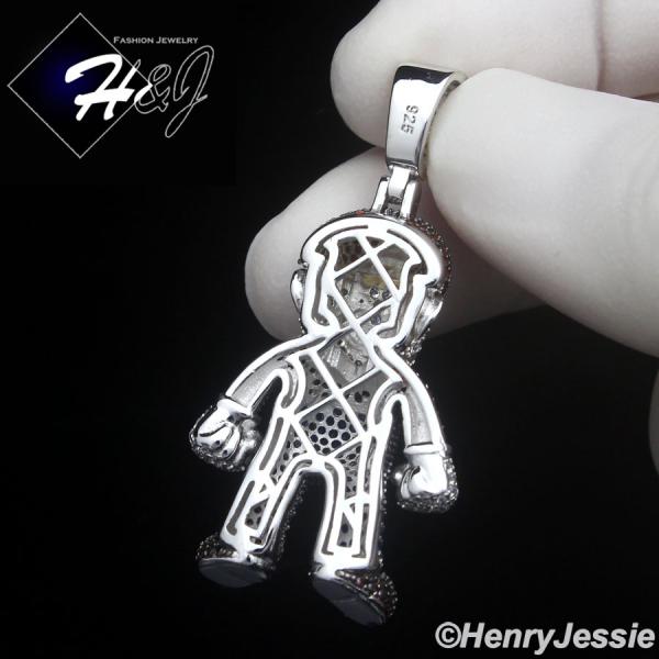 MEN SOLID 925 STERLING SILVER ICY BLING CZ HIPHOP 3D SUPER MARIO PENDANT*SP499