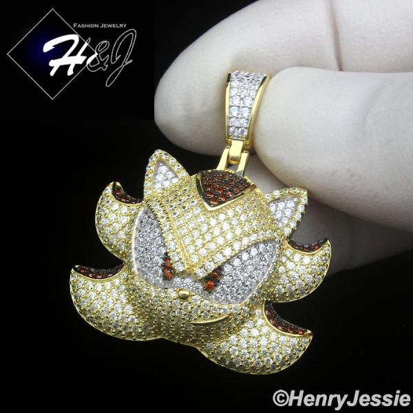 925 STERLING SILVER ICY YELLOW CZ GOLD PLATED SHADOW THE HEDGEHOG PENDANT*GP500