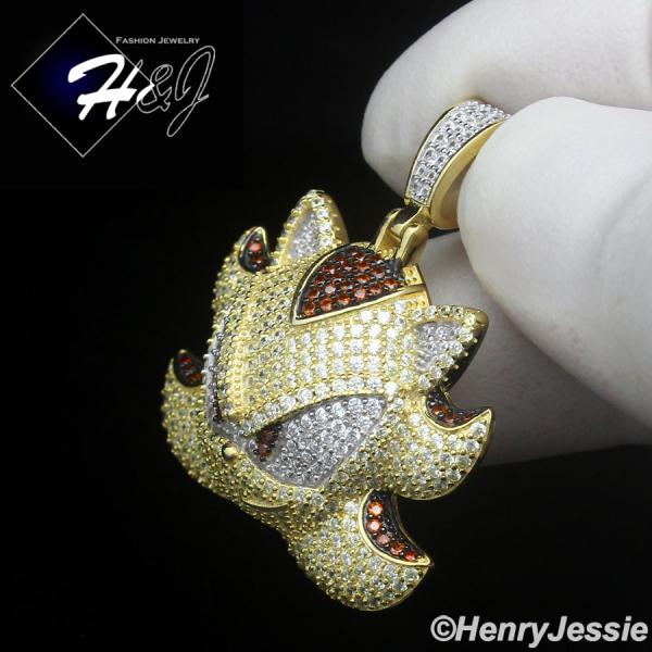 925 STERLING SILVER ICY YELLOW CZ GOLD PLATED SHADOW THE HEDGEHOG PENDANT*GP500