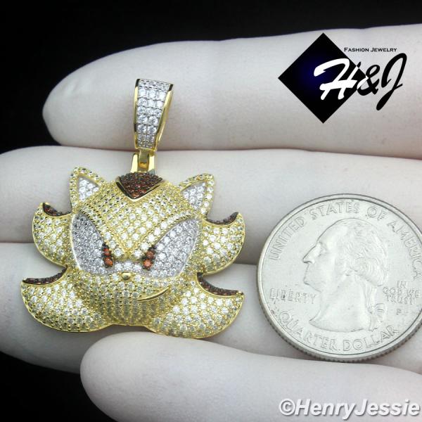 925 STERLING SILVER ICY YELLOW CZ GOLD PLATED SHADOW THE HEDGEHOG PENDANT*GP500