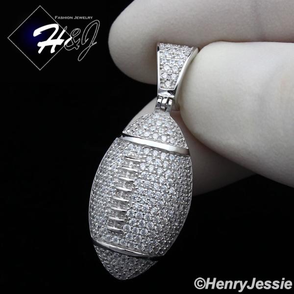 MEN WOMEN SOLID 925 STERLING SILVER ICY BLING CZ 3D FOOTBALL PENDANT*SP205