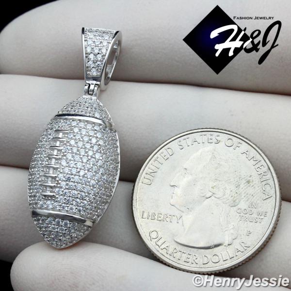 MEN WOMEN SOLID 925 STERLING SILVER ICY BLING CZ 3D FOOTBALL PENDANT*SP205