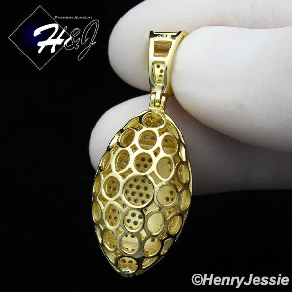 MEN WOMEN 925 STERLING SILVER ICY BLING CZ GOLD PLATED 3D FOOTBALL PENDANT*GP205