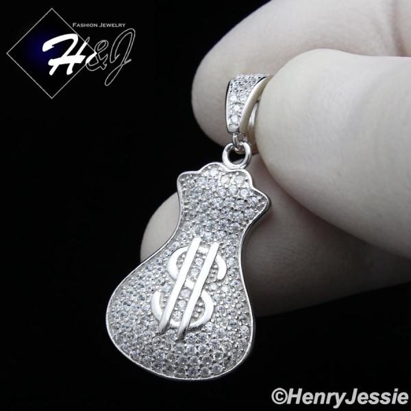 925 STERLING SILVER ICY BLING CZ GOLD PLATED/SILVER 3D MONEY BAG PENDANT*SP250