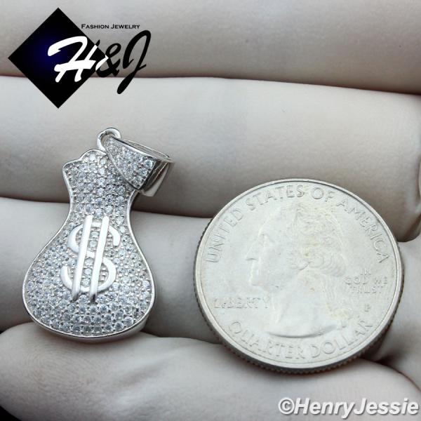 925 STERLING SILVER ICY BLING CZ GOLD PLATED/SILVER 3D MONEY BAG PENDANT*SP250